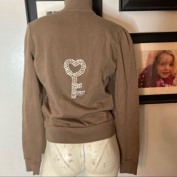 Y2K Twisted Heart Cotton Key Zip-Up‎ Hoodie Rhinestones Bling Crystals Small - Picture 1 of 6